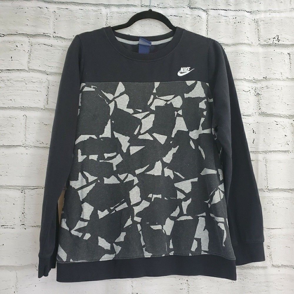 Nike Black Gray Printed Crewneck Sweatshirt Womens Large Cotton Athleisure